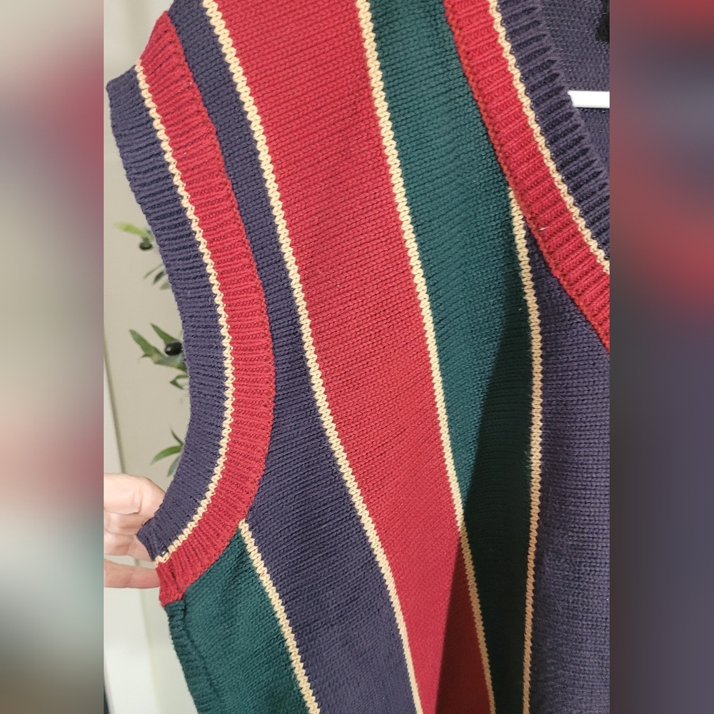 VTG Streetwear Mens  Rainbow Striped Color Block Knit Sweater Vest Grandpacore - Picture 3 of 4